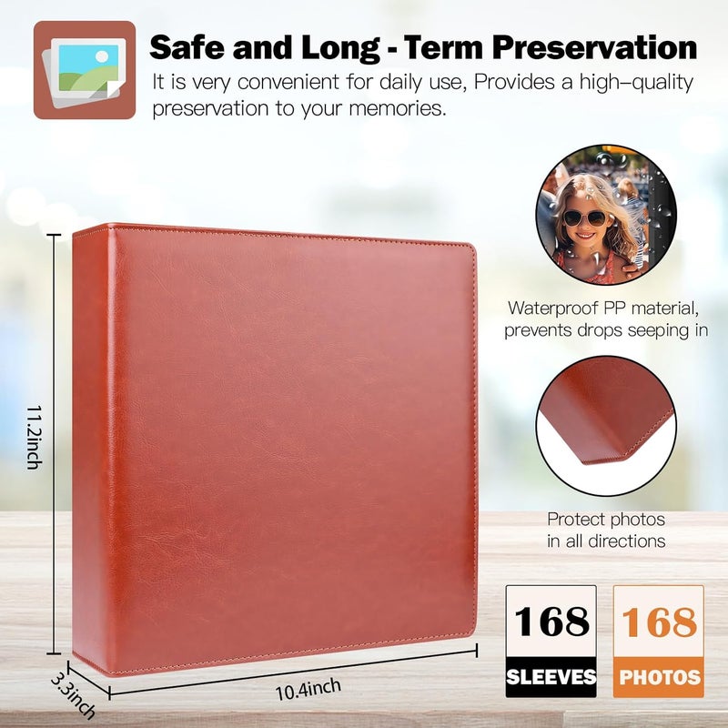 Aevdor 8x10 Photo Album 168 Pockets Holds 168 Photos, Large Capacity Leather Cover Family Wedding Baby Photo Book for 8 x 10 Pictures, Photo Album 8x10 with Black Inner Pages (Brown) - Image 4